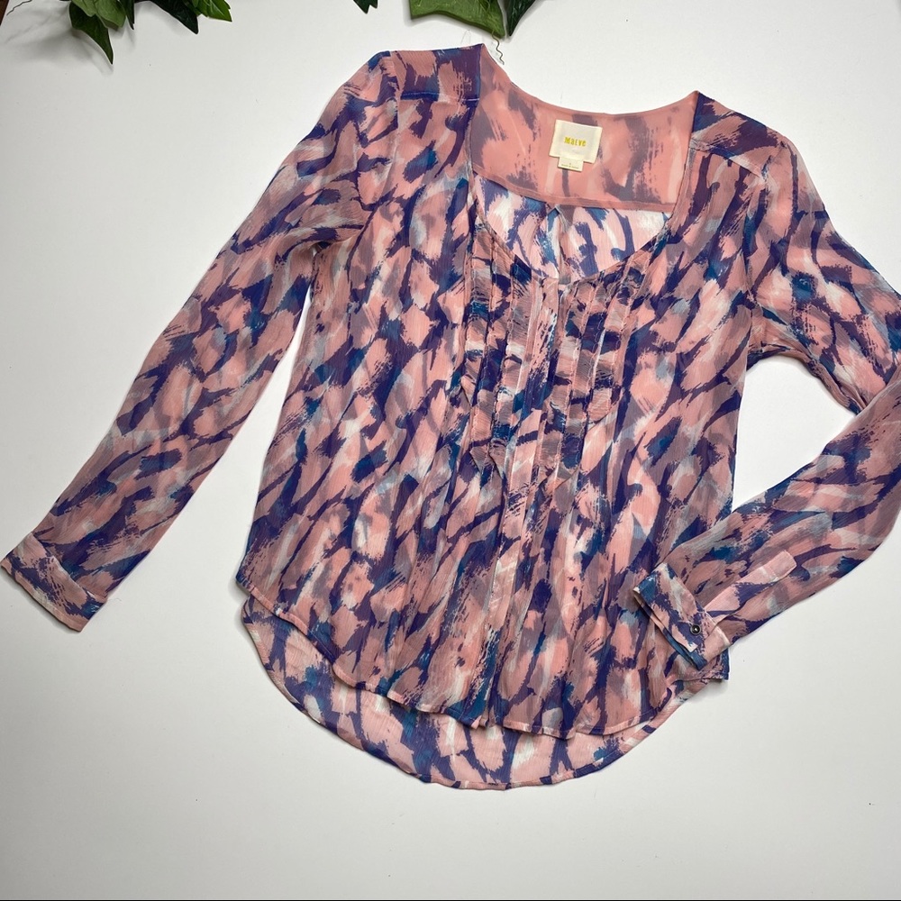 Anthropologie Maeve Silk Pink Blue Water Color top - Picture 3 of 8